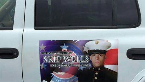 Car magnet memorializing Marine Lance Cpl. Skip Wells.
