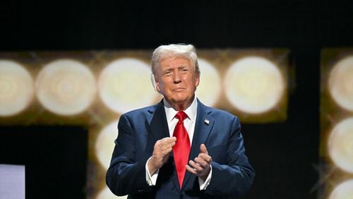 Republican presidential candidate former President Donald Trump is introduced during the final night of the Republican National Convention on Thursday, July 18, 2024, in Milwaukee. (Hyosub Shin / AJC)