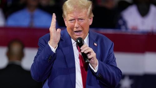 Republican presidential candidate former President Donald Trump speaks during a town hall event at the Dort Financial Center in Flint, Mich., Tuesday, Sept. 17, 2024. (AP Photo/Paul Sancya)