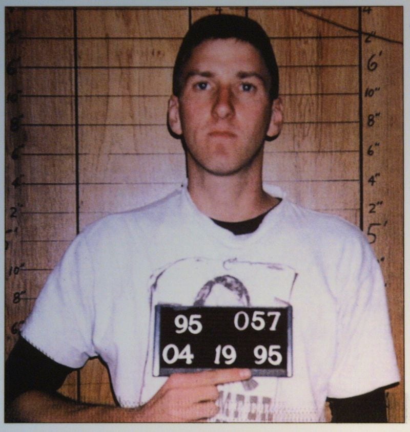 390495 04: A police mug shot of Timothy McVeigh is displayed June 12, 2001 at the Oklahoma National Memorial museum in Oklahoma City, one day after his execution. (Photo by Getty Images)