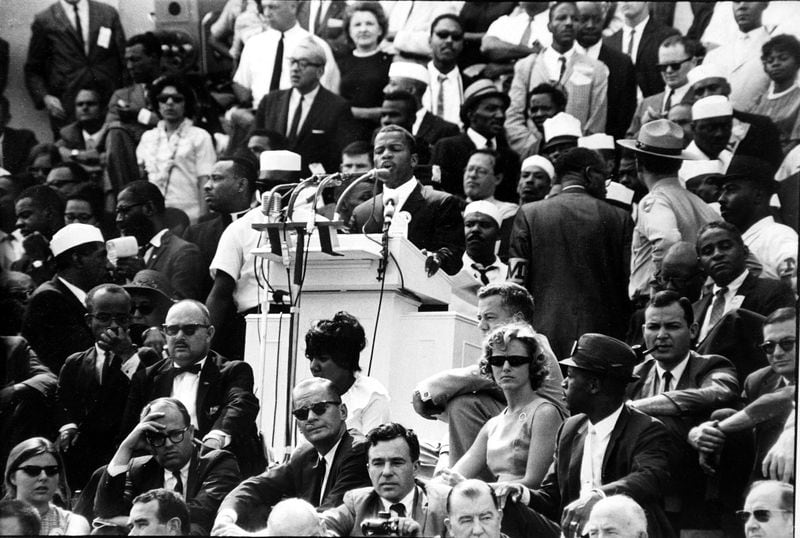 John Lewis (1940-) was national chairman of the Student Nonviolent Coordinating Committee when he spoke at the March on Washington. He was one of the primary leaders of the civil rights movement. On March 7, 1965, known as Bloody Sunday, he was among those injured at Selma's Edmund Pettis Bridge, suffering a skull fracture when state troopers ordered the peaceful demonstrators to disperse. He has served as U.S. Representative for Georgia's 5th Congressional District since 1987.