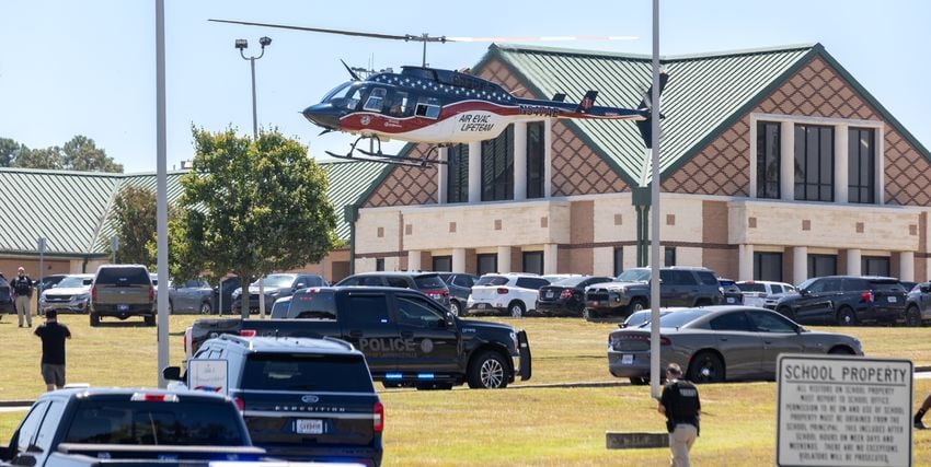 Four people were killed and nine others were taken to various hospitals after a shooting at Apalachee High School in Barrow County, the GBI said Wednesday afternoon, Sept. 4, 2024. One person was in custody, the state agency confirmed. (John Spink/AJC)