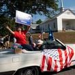 Patricia Vahey, secretary for the Republican Women of Banks County, rides in the Labor Day parade in Homer on Aug. 31.   (Ben Gray / Ben@BenGray.com)