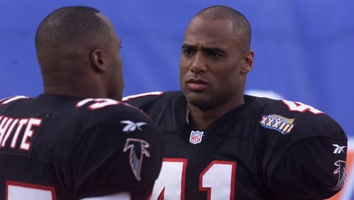 Eugene Robinson on the field prior to Super Bowl XXXIII in Miami in 1999. (AJC file photo)