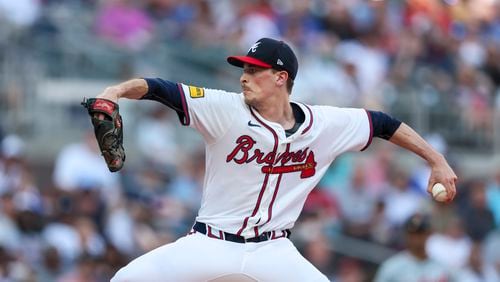 Atlanta Braves starting pitcher Max Fried delivers to a Detroit Tigers batter during the first inning at Truist Park, Monday, June 17, 2024, in Atlanta. (Jason Getz / AJC)

