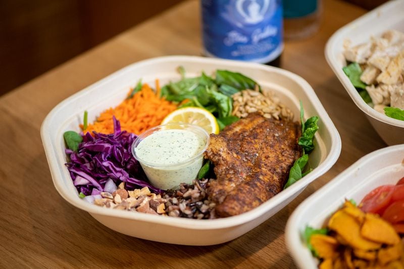 The Sweetgreen Blackened Catfish Bowl is exclusive to Atlanta. (Mia Yakel for The Atlanta Journal-Constitution)