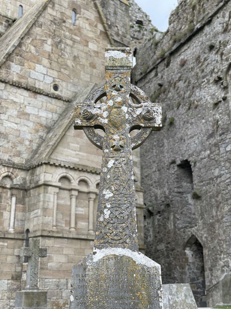 A Celtic Cross in the graveyard at the Rock of Cashel. Legend has it that St. Patrick blessed a pagan symbol with a cross to incorporate the Irish pagans while converting them to Christianity.