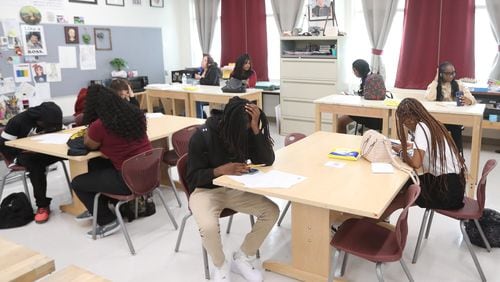 FILE: Students work in their classroom during the first day of school on Thursday, August 3, 2023 at New Hampstead High School.