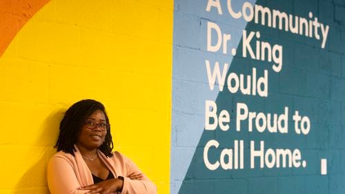 Monnica Taylor poses for a portrait at Westside Future Fund headquarters in Atlanta. (Michael Blackshire/Michael.blackshire@ajc.com)