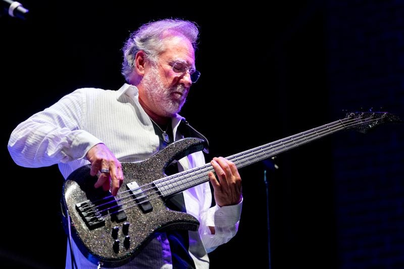 Bassist Brian Bromberg performs on stage. The Stockbridge Amphitheater was host to the Karen Briggs Contempo Orchestra on Saturday, July 6, 2024 (Ben Hendren for the Atlanta Journal-Constituiton)