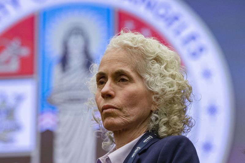 FILE - Los Angeles County Public Health Director Barbara Ferrer takes questions at a news conference in Los Angeles on March 12, 2020. (AP Photo/Damian Dovarganes, File)