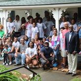 Descendants of former slaves, Jacob and Taressa Jackson, meet Madison Mayor Fred Perriman at the Morgan County African-American Museum. (Photo Courtesy of Emily Whitten)