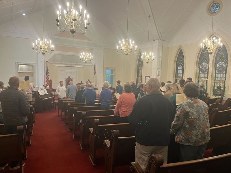 The interior of Plains Baptist Church is seen during a sunrise service on Easter Sunday 2023.