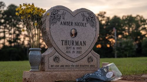 The gravesite of Amber Thurman, at Rose Garden Cemetary in McDonough, Georgia on August, 13th 2024. (Photo Courtesy of Nydia Blas for ProPublica)