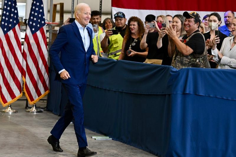 President Joe Biden arrives to speak at the Arcosa Wind Towers, in Belen, N.M. on Wednesday, Aug. 9, 2023. Today, he will deliver remarks from the Veterans Affairs Medical Center in Salt Lake City, Utah. (Kenny Holston / The New York Times)