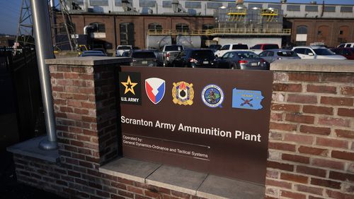 The Scranton Army Ammunition Plant is seen before a tour of the manufacturing process for 155 mm M795 artillery projectiles, Tuesday, Aug. 27, 2024, in Scranton, Pa. (AP Photo/Matt Slocum)