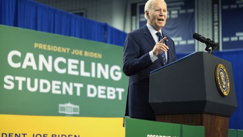 FILE - President Joe Biden speaks about student loan debt, April 8, 2024, in Madison, Wis. (AP Photo/Evan Vucci, File)