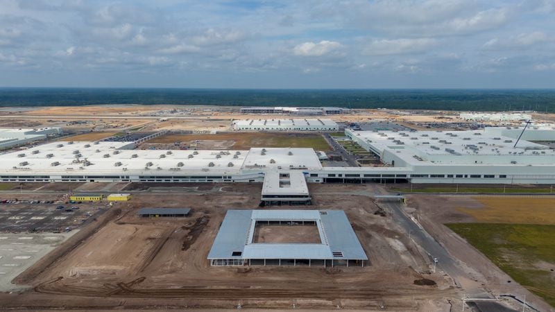 This aerial photo shows Hyundai Motor Group's electric vehicle factory in Bryan County during the summer of 2024 as construction neared its completion. (Courtesy Hyundai Motor Group Metaplant America)