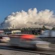 A large plume sits in the sky above Conyers on Monday following the evacuation of about 17,000 people.