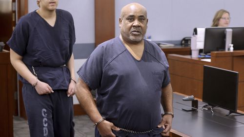 Duane "Keffe D" Davis, who is accused of orchestrating the 1996 slaying of hip-hop icon Tupac Shakur, arrives in court at the Regional Justice Center in Las Vegas, Tuesday, June 25, 2024. (K.M. Cannon/Las Vegas Review-Journal via AP, Pool)