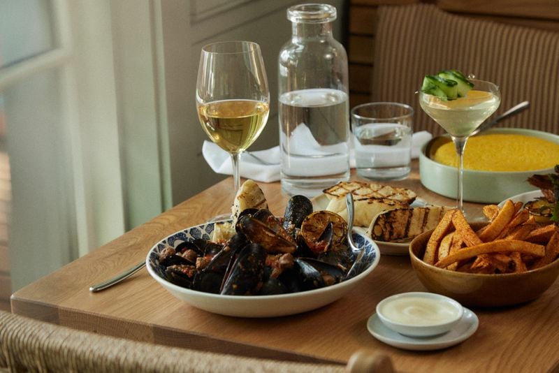 The Mediterranean-inspired menu at Elektra inside the Forth Hotel in Atlanta's Old Fourth Ward features dishes including mussel and merguez and harissa fries. / Courtesy of Emily Dorio