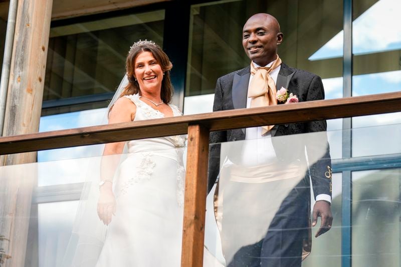 Norway's Princess Martha Louise and Durek Verrett arrive for their wedding party, in Geiranger, Norway, Saturday Aug. 31, 2024. (Heiko Junge/NTB via AP)