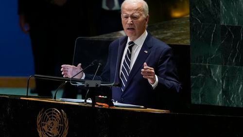 United States President Joe Biden addresses the 79th session of the United Nations General Assembly, Tuesday, Sept. 24, 2024, at UN headquarters. (AP Photo/Manuel Balce Ceneta)