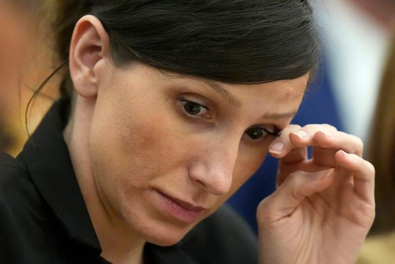 Kouri Richins, a Utah mother of three who wrote a children's book about coping with grief after her husband's death and was later accused of fatally poisoning him, looks on during a hearing, Monday, Aug. 26, 2024, in Park City, Utah. (AP Photo/Rick Bowmer, Pool)