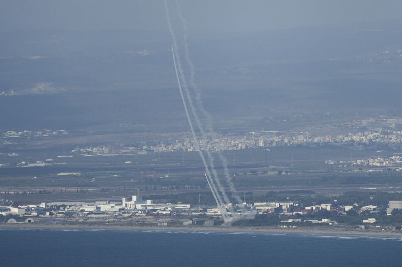 Israeli Iron Dome air defense system fires to intercept rockets that were launched from Lebanon, in northern Israel, Monday, Sept. 23, 2024. (AP Photo/Ohad Zwigenberg)