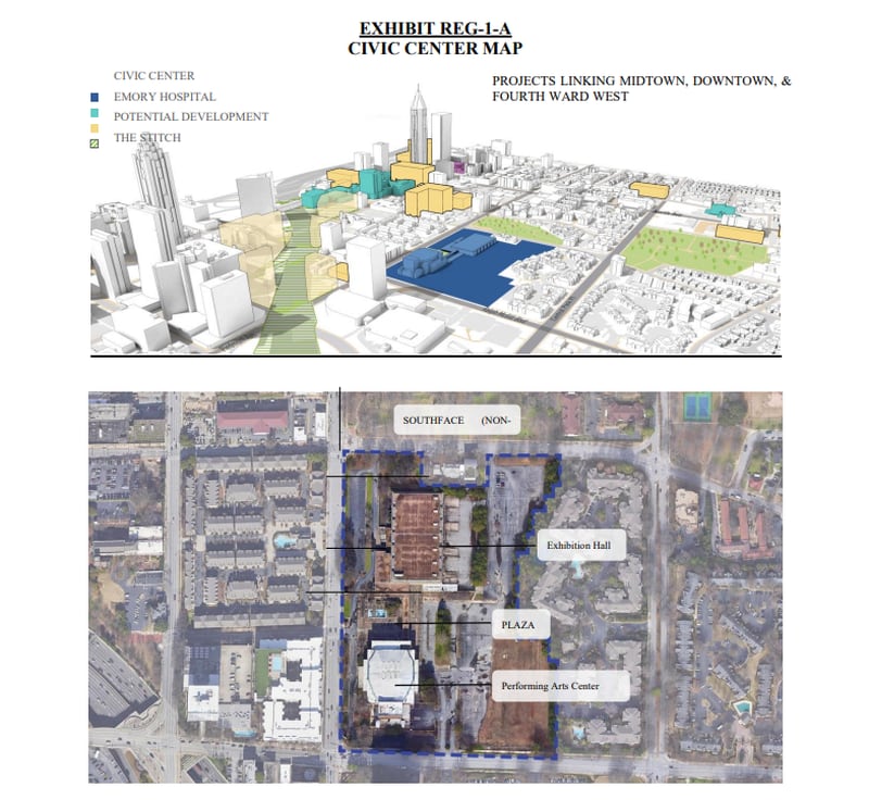 A screenshot of the renderings of Atlanta Civic Center site. The Atlanta Housing Authority wants to redevelop the site to build affordable housing on the majority of the land. (Atlanta Housing Authority)