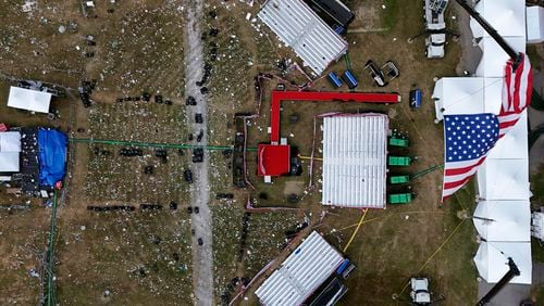 The Butler Farm Show, site of a campaign rally for Republican presidential candidate former President Donald Trump, is seen Monday July 15, 2024 in Butler, Pa. Trump was wounded on July 13 during an assassination attempt while speaking at the rally. (AP Photo/Gene J. Puskar)