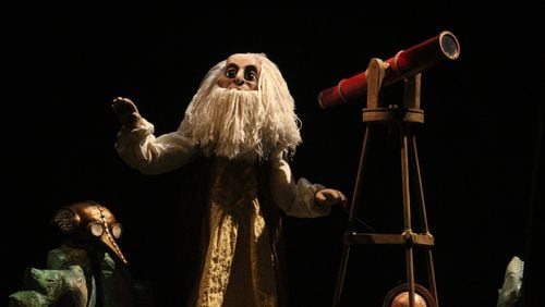 Leonardo da Vinci scans Venice with a telescope to see if Renaissance Man needs to spring to action. Photo: Courtesy of Center for Puppetry Arts