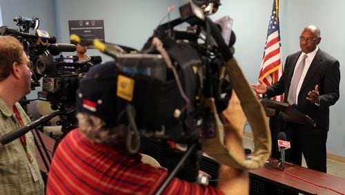 DeKalb County Police Chief Cedric Alexander explains during a Wednesday afternoon press conference that the teen shot by a DeKalb officer following a Tuesday home invasion was not involved in the robbery, but had run from officers because he was skipping school. Alexander said the officer was startled by the teen and unintentionally discharged his firearm.