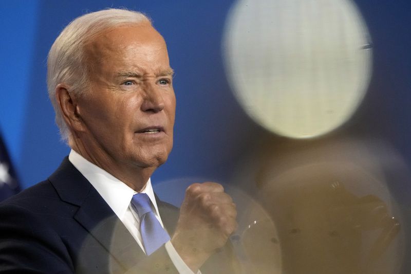 President Joe Biden speaks at a news conference Thursday July 11, 2024, on the final day of the NATO summit in Washington. (AP Photo/Jacquelyn Martin)