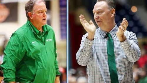Buford boys basketball coach Eddie Martin (left) won his 800th game as a head coach on Jan. 22. On Wednesday, Buford girls coach Gene Durden won his 800th.  The two have won 13 state titles between them. Their teams are currently ranked No. 1 in Class AAAAA.