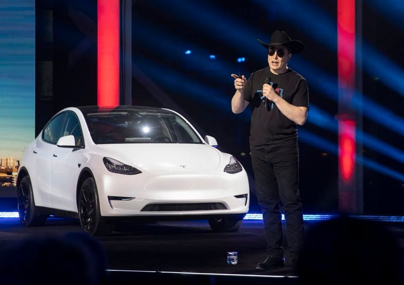 FILE - Tesla CEO Elon Musk speaks at the "Cyber Rodeo" grand opening celebration for the new Tesla Giga Texas manufacturing facility in Austin, Texas, on April 7, 2022. (Jay Janner /Austin American-Statesman via AP, File)