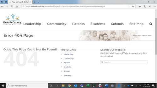 The website for the DeKalb County School District has experienced technical issues since Monday morning. (Screenshot)