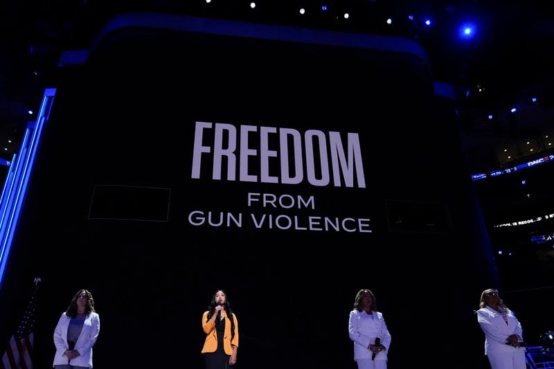 Kim Rubio, of Uvalde, Texas, speaks during the Democratic National Convention Thursday, Aug. 22, 2024, in Chicago. (AP Photo/Brynn Anderson)