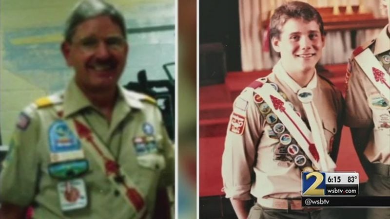 Former Scoutmaster Fleming Weaver, left, is accused of sexually assaulting 14-year-old Robb Lawson while at a Scouts retreat in the Georgia mountains. (courtesy Channel 2 Action News)
