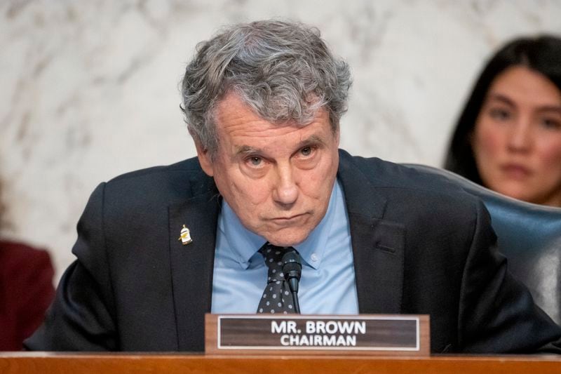 FILE - Chairman Sherrod Brown, of Ohio, speaks during a hearing on Capitol Hill, Dec. 6, 2023, in Washington. (AP Photo/Alex Brandon)