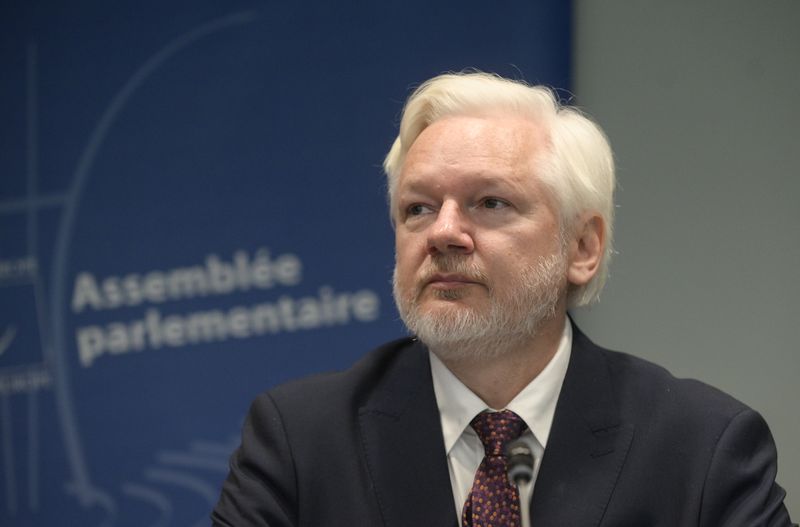 Wikileaks founder Julian Assange attends the Council of Europe in Strasbourg, eastern France, Tuesday, Oct. 1, 2024. (AP Photo/Pascal Bastien)