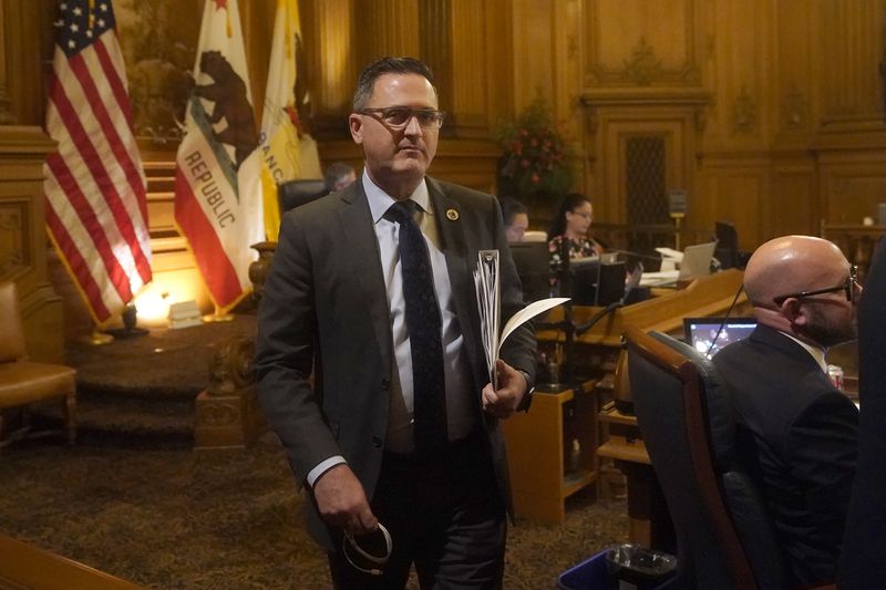 FILE - Supervisor Ahsha Safaí is shown during a San Francisco Board of Supervisors meeting in San Francisco, Tuesday, Jan. 9, 2024. (AP Photo/Jeff Chiu, File)