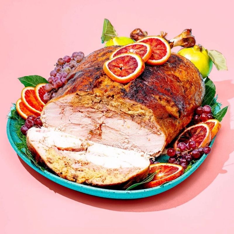 The USDA defines turducken as a deboned stuffed chicken inside a deboned stuffed duck inside a deboned stuffed turkey. Goldbelly.com offers a precooked version. 