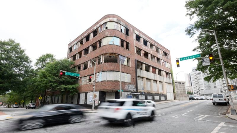 The former Atlanta Constitution building was placed on the Georgia Trust for Historic Preservation’s 2024 “Places in Peril” list because of its Art Moderne architectural style, which is a rarity in Atlanta. (Miguel Martinez / AJC)