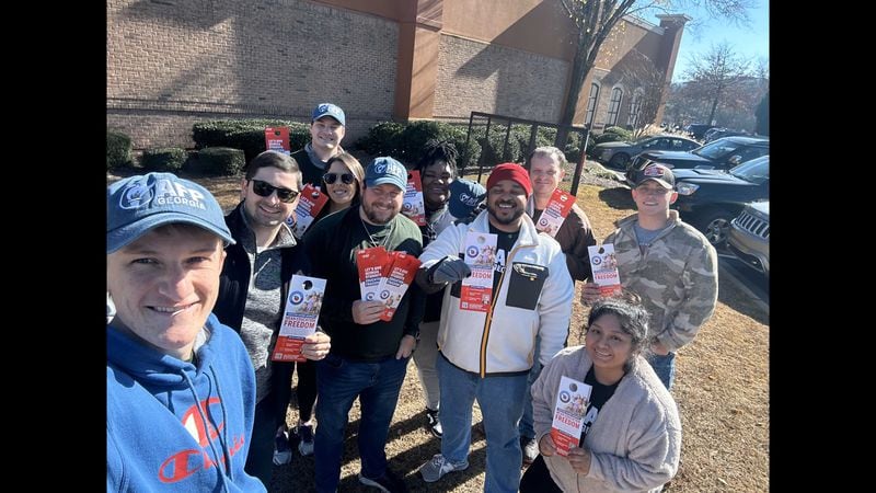 Canvassers for Americans for Prosperity are knocking on doors and delivering handbills in some Georgia legislative districts seeking support for a private school voucher bill. Contributed by Tony West, Georgia director of Americans for Prosperity.