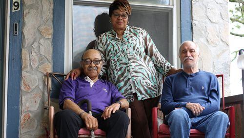 Joann West calls taking care of Vietnam War veterans Ralph Stepney, left, and Frank Hundt at her home in Baltimore a “joy.”Lynne Shallcross, Kaiser Health News