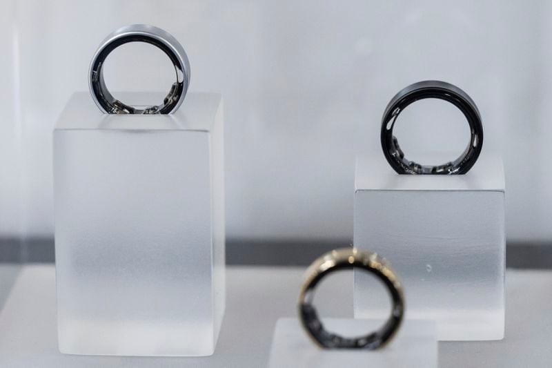 Samsung Galaxy Rings are displayed during a media preview at Samsung Galaxy Experience space, Tuesday, July 9, 2024, in New York. Samsung is dressing up its wearable devices in technology's latest fashion — artificial intelligence. (AP Photo/Yuki Iwamura)