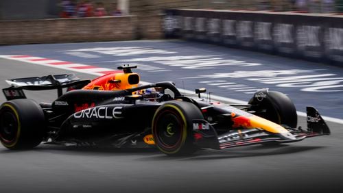 Red Bull driver Max Verstappen of the Netherlands in action during a Formula One Grand Prix practice in Baku, Azerbaijan, on Friday, Sept. 13, 2024. (AP Photo/Sergei Grits)