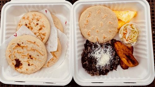 La Bodega offers food from its now-shuttered sister restaurant, Buenos Dias Cafe, including a pupusa sampler (left) and a breakfast plate. Wendell Brock for The Atlanta Journal-Constitution