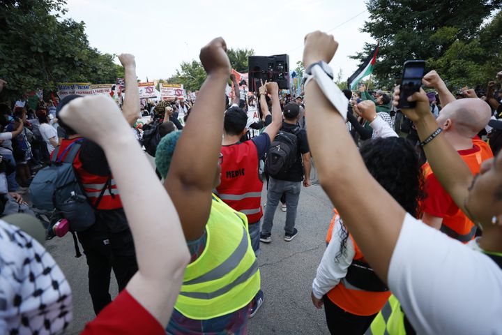 Protesters briefly clash with police.